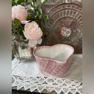 Vintage pink white ceramic Spongeware